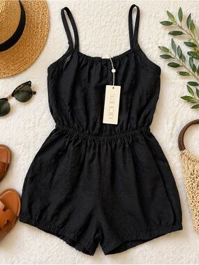 Women’s Suzie Kondi Linen Tank Romper XS Black Coal NWT Minimalist Summer